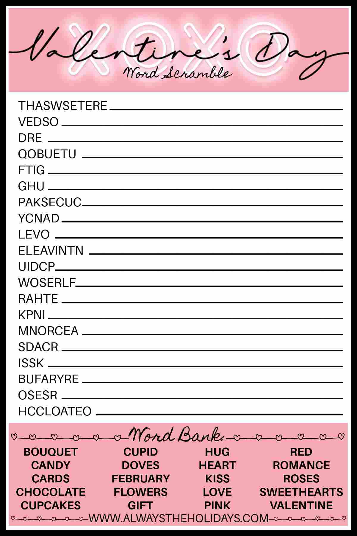 valentine word valentine's day word scramble – printablesthe